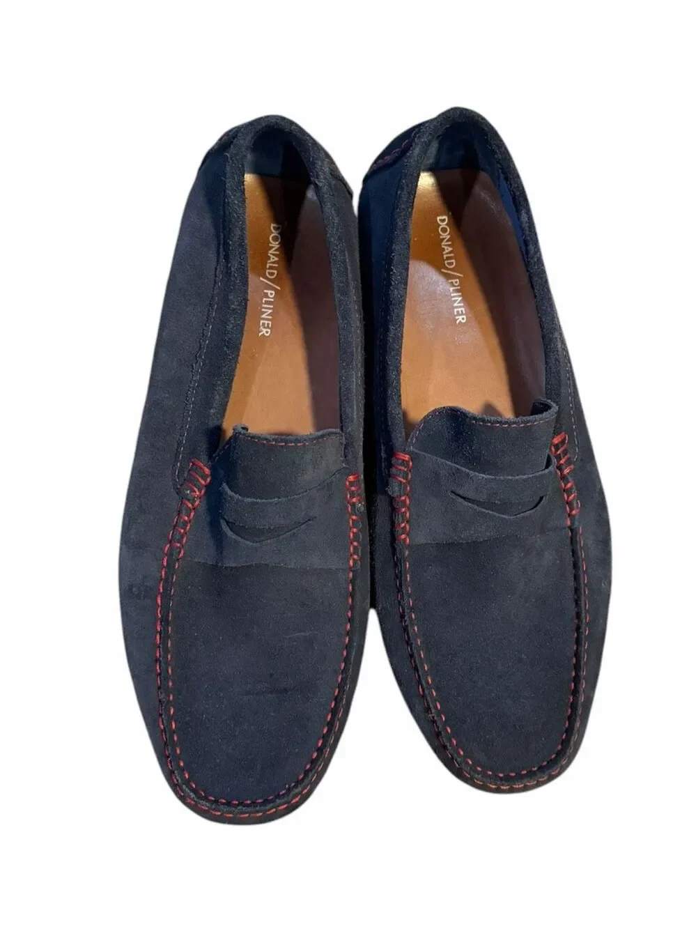 DONALD J PLINER Varran Navy Blue Suede Driving Loafers Red Stitch Men’s 11.5M